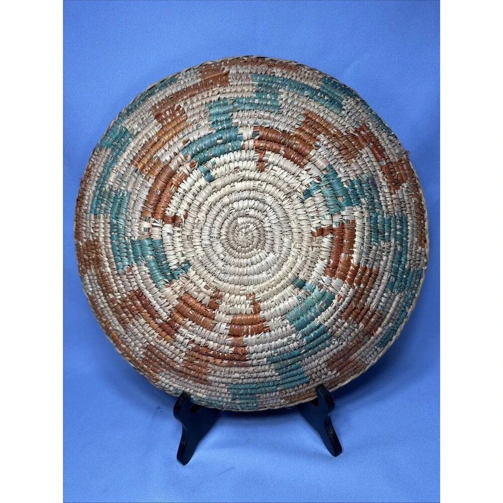 Coil Basket -Hand Woven Grass 15 inch- 3 Tone Wall Hanging or Table Decor